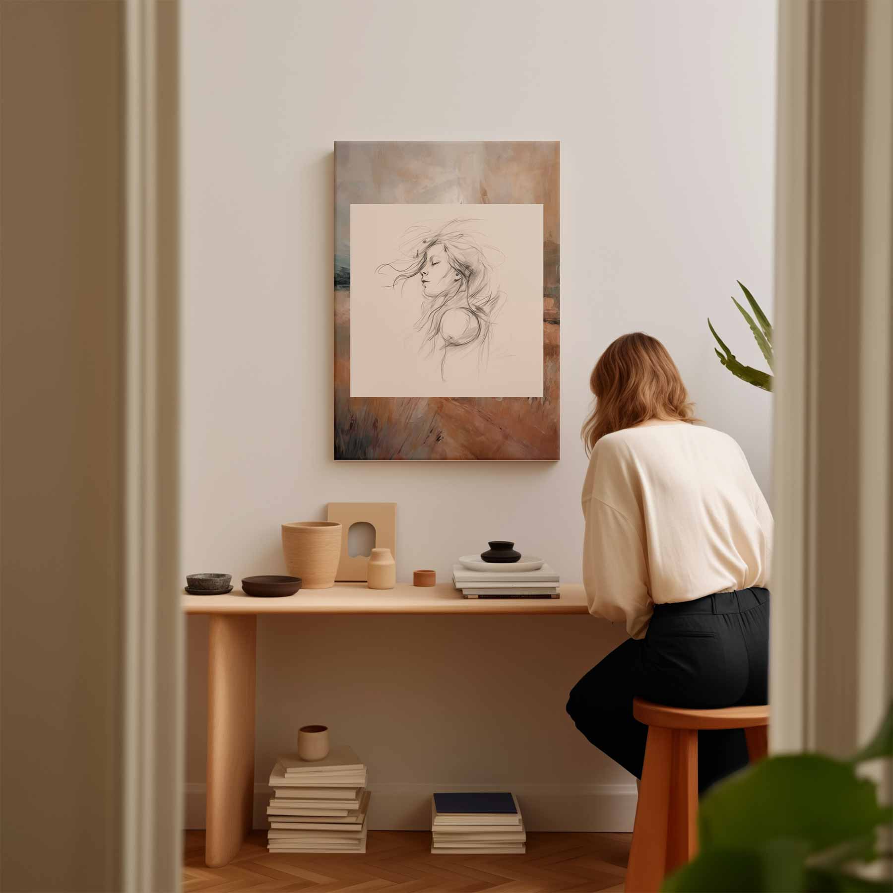 Dromerig Portret Kunstwerk-canvas-dibond-plexiglas-wanddecoratie-WallArtistic