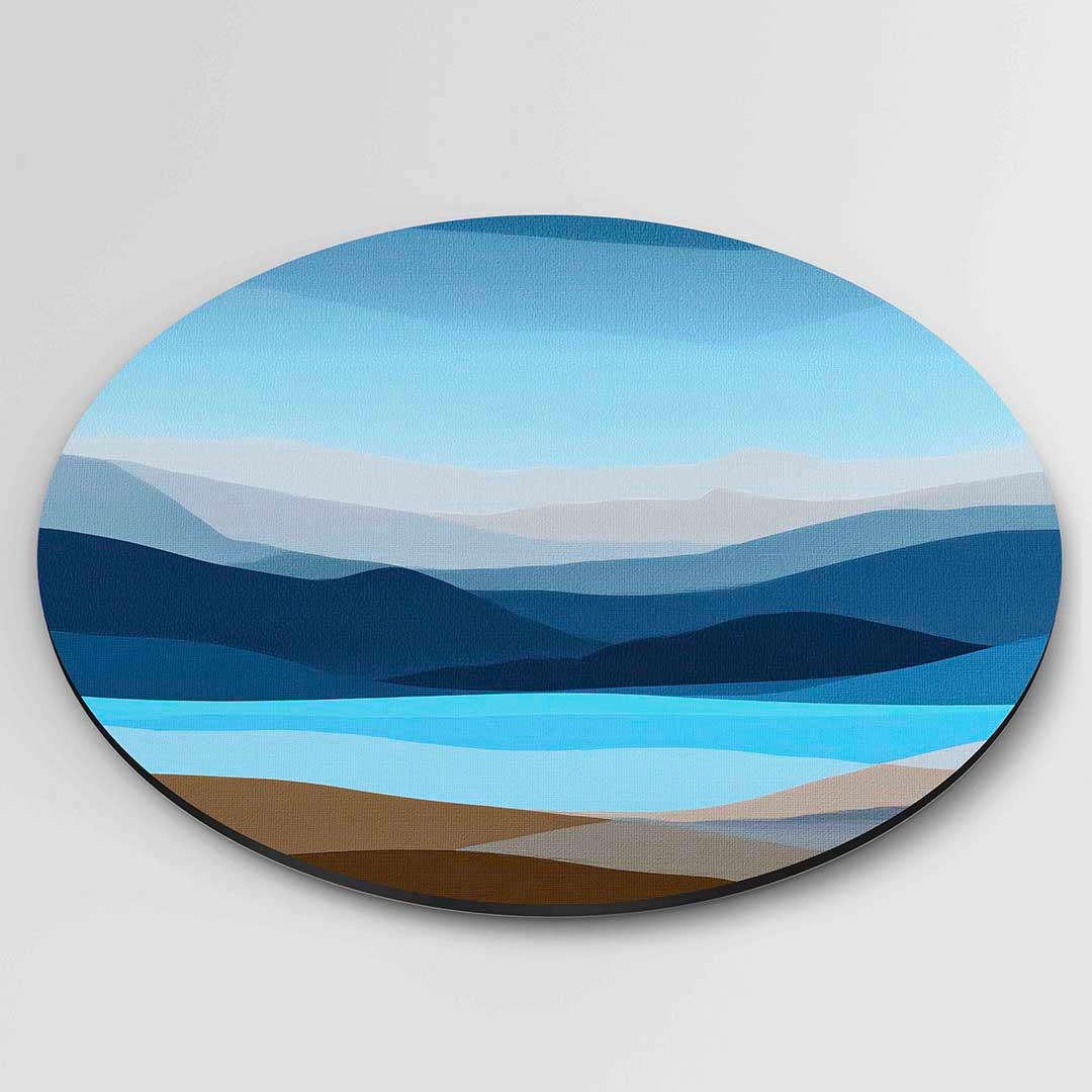 Landschap in blauw en bruin Muurcirkel