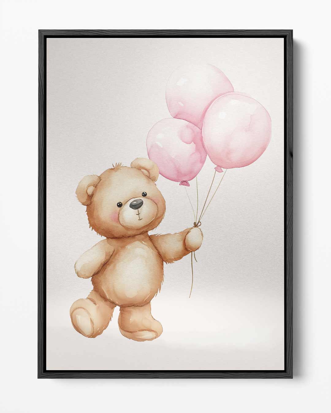 Lieve Beer met Roze Ballonnen Kunstwerk-canvas-dibond-plexiglas-wanddecoratie-WallArtistic