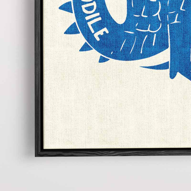 Speelse Blauwe Krokodil Illustratie Kunstwerk-canvas-dibond-plexiglas-wanddecoratie-WallArtistic