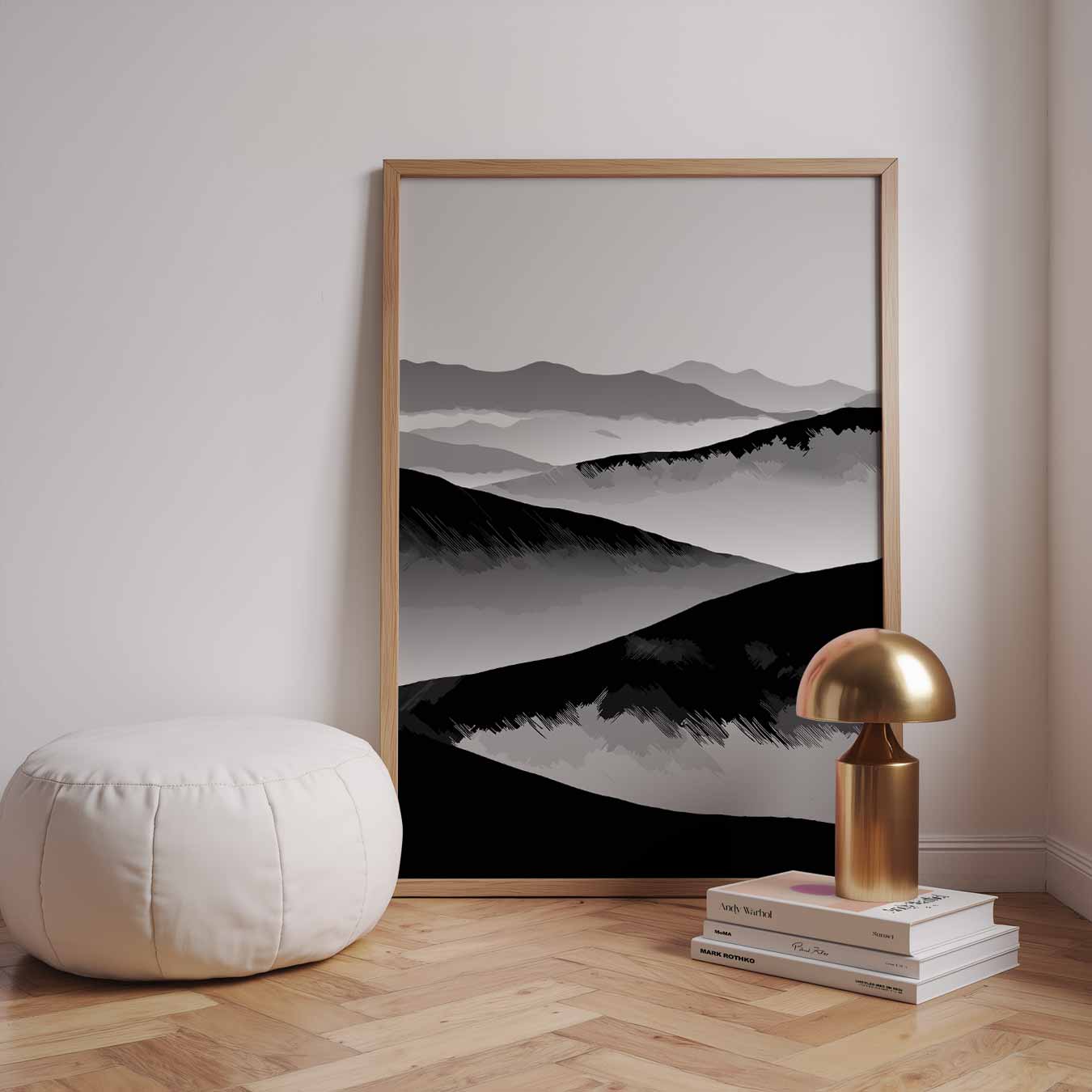 Stijlvolle Zwart-Wit Berglandschap Poster