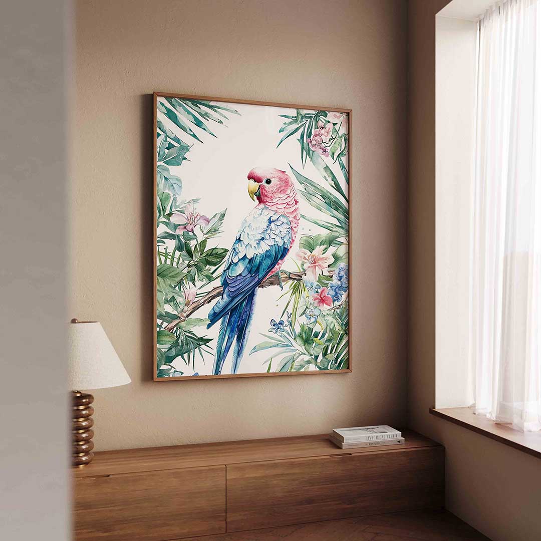Papegaai en bloemen Poster