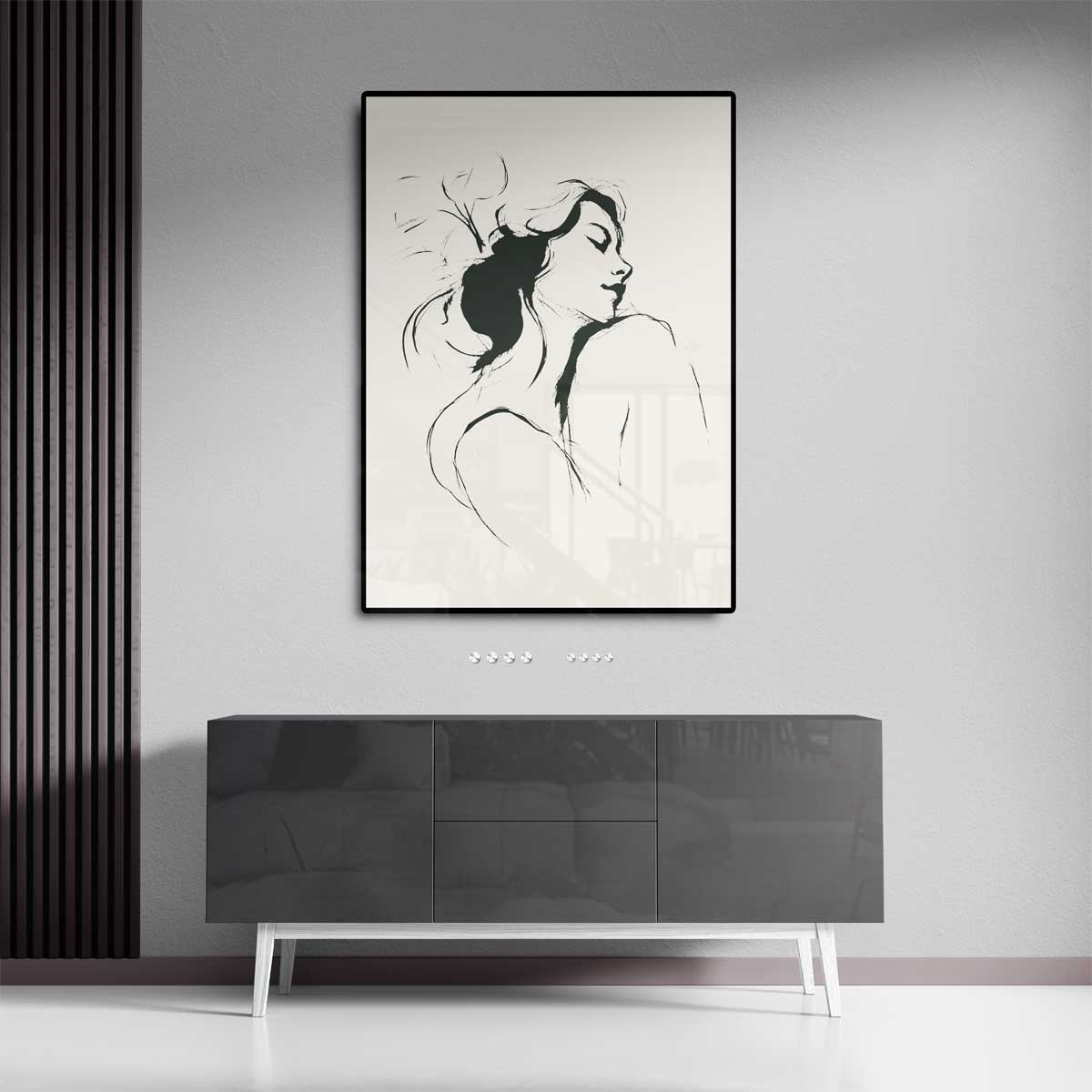 Dromerige Lijntekening Vrouw Kunstwerk-canvas-dibond-plexiglas-wanddecoratie-WallArtistic