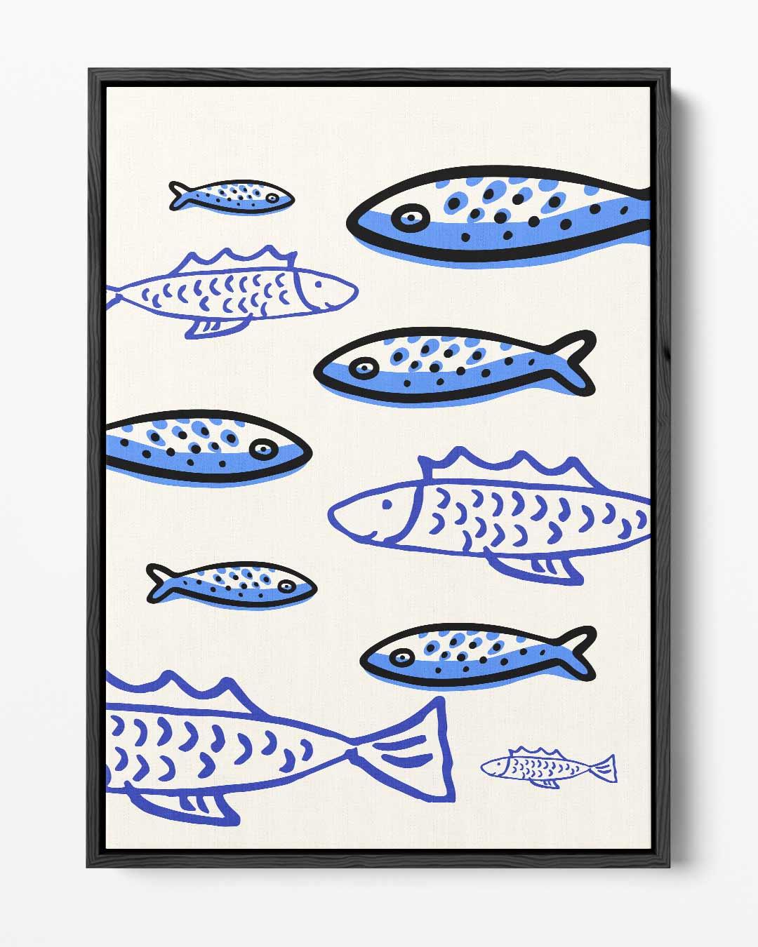 Speelse Blauw Visjes Kunstwerk-canvas-dibond-plexiglas-wanddecoratie-WallArtistic