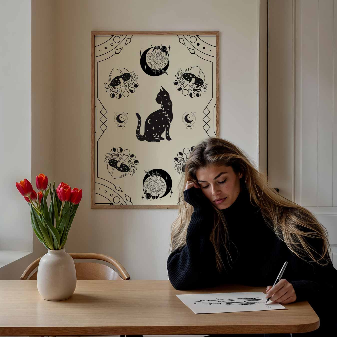 Mystieke Kat & Paddenstoelen Poster