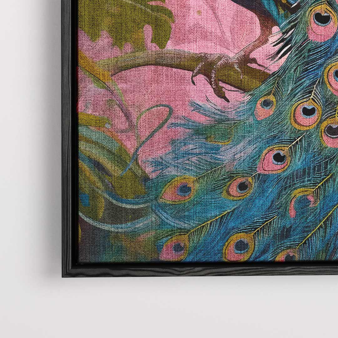 Kleurrijke Pauw in Tropisch Paradijs Kunstwerk-canvas-dibond-plexiglas-wanddecoratie-WallArtistic