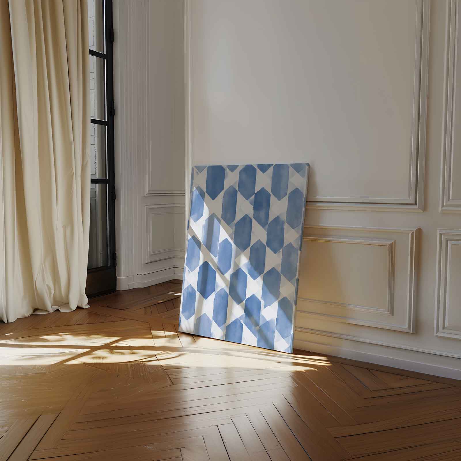 Blauwe Geometrische Harmonie Kunstwerk-canvas-dibond-plexiglas-wanddecoratie-WallArtistic