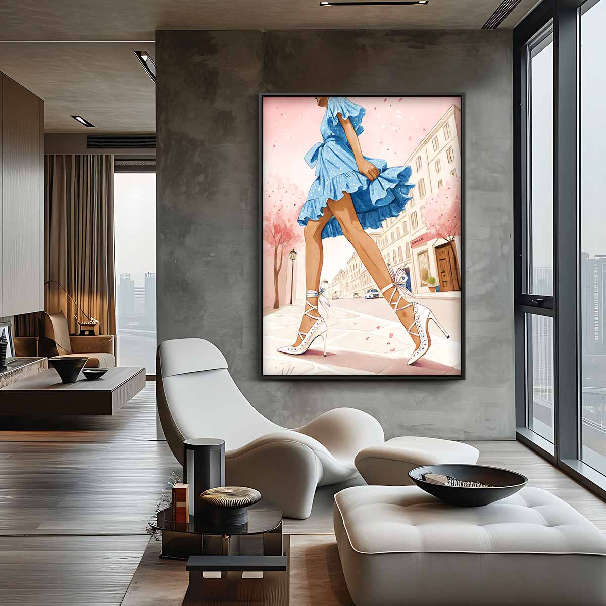 Zomerse Wandeling in de Stad Kunstwerk-canvas-dibond-plexiglas-wanddecoratie-WallArtistic