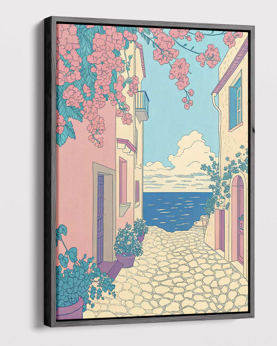 Zomerse Straat aan Zee Kunstwerk-canvas-dibond-plexiglas-wanddecoratie-WallArtistic