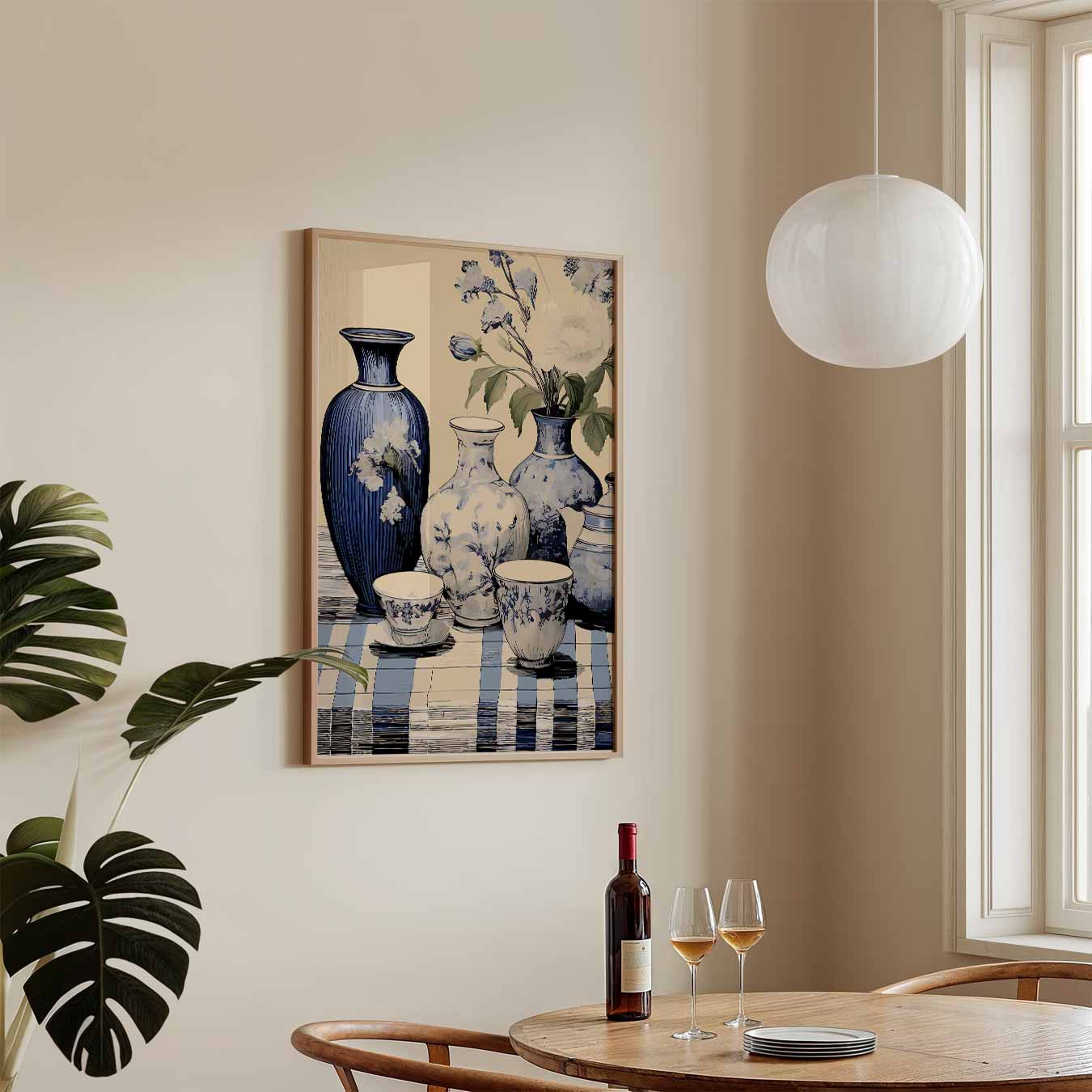 Elegant Blauwe Vaas Bloemen Poster