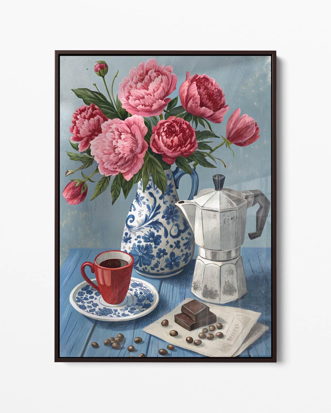 Bloemen en Koffie Stilleven Kunstwerk-canvas-dibond-plexiglas-wanddecoratie-WallArtistic