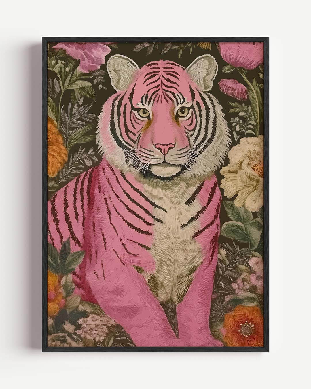 Roze Tijger en Bloemen Poster