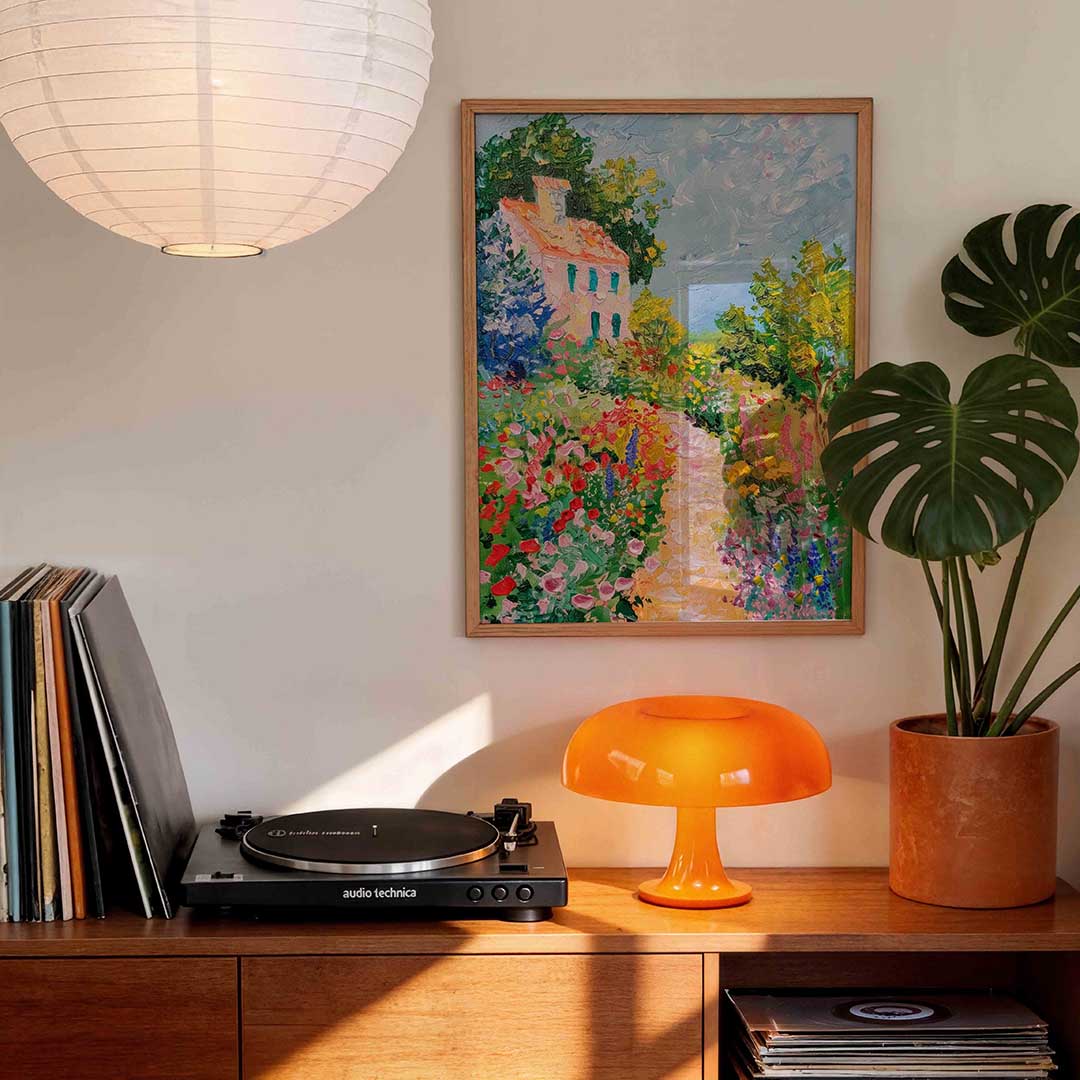 Bloemen en huis Poster