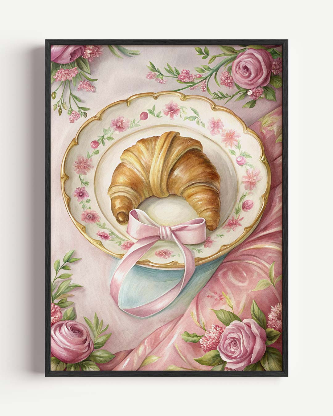 Romantische Bloemen en Croissant Poster