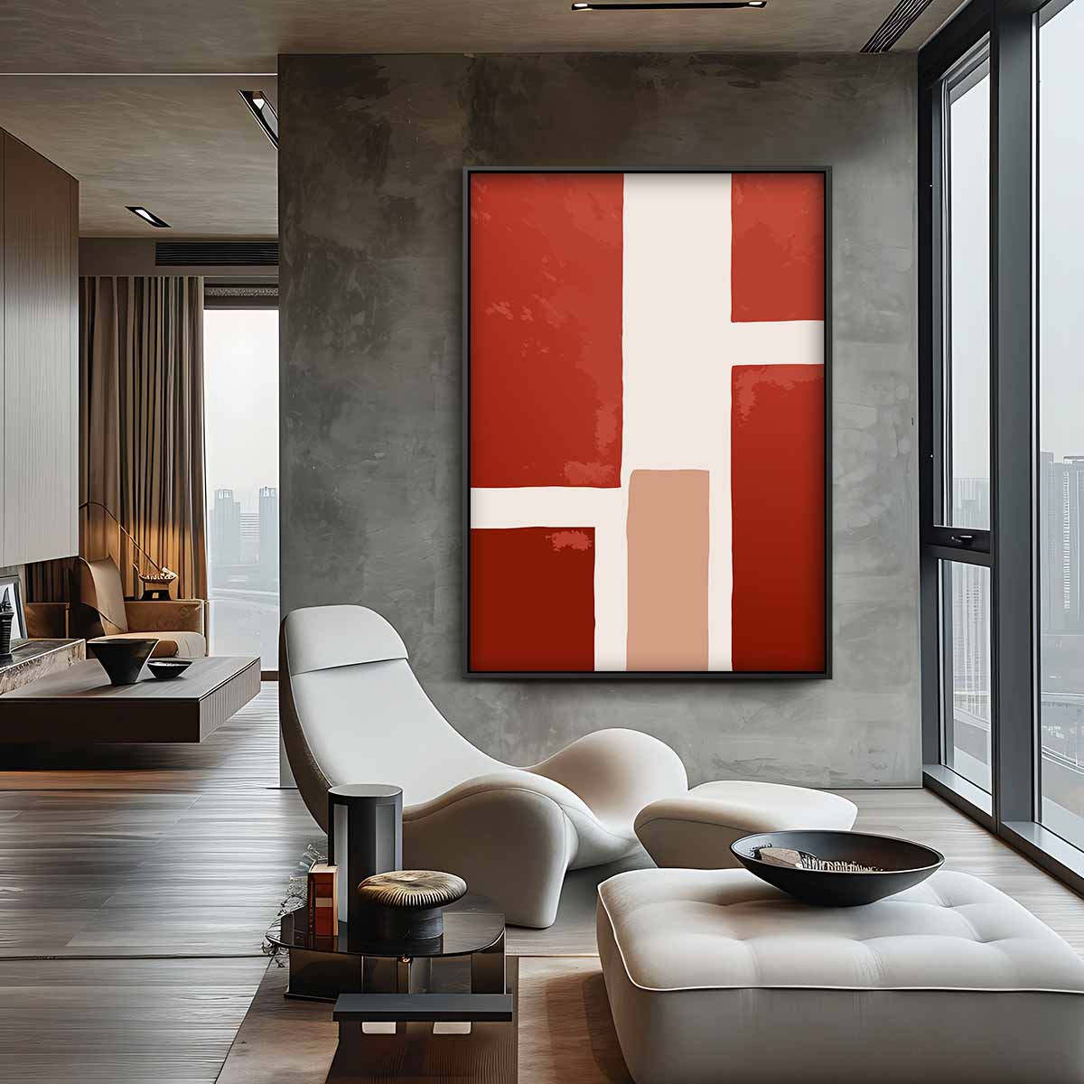 Warm Abstract Grid Kunstwerk-canvas-dibond-plexiglas-wanddecoratie-WallArtistic