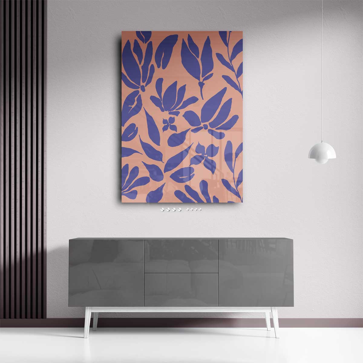 Bladeren in Paars op Perzik Kunstwerk-canvas-dibond-plexiglas-wanddecoratie-WallArtistic