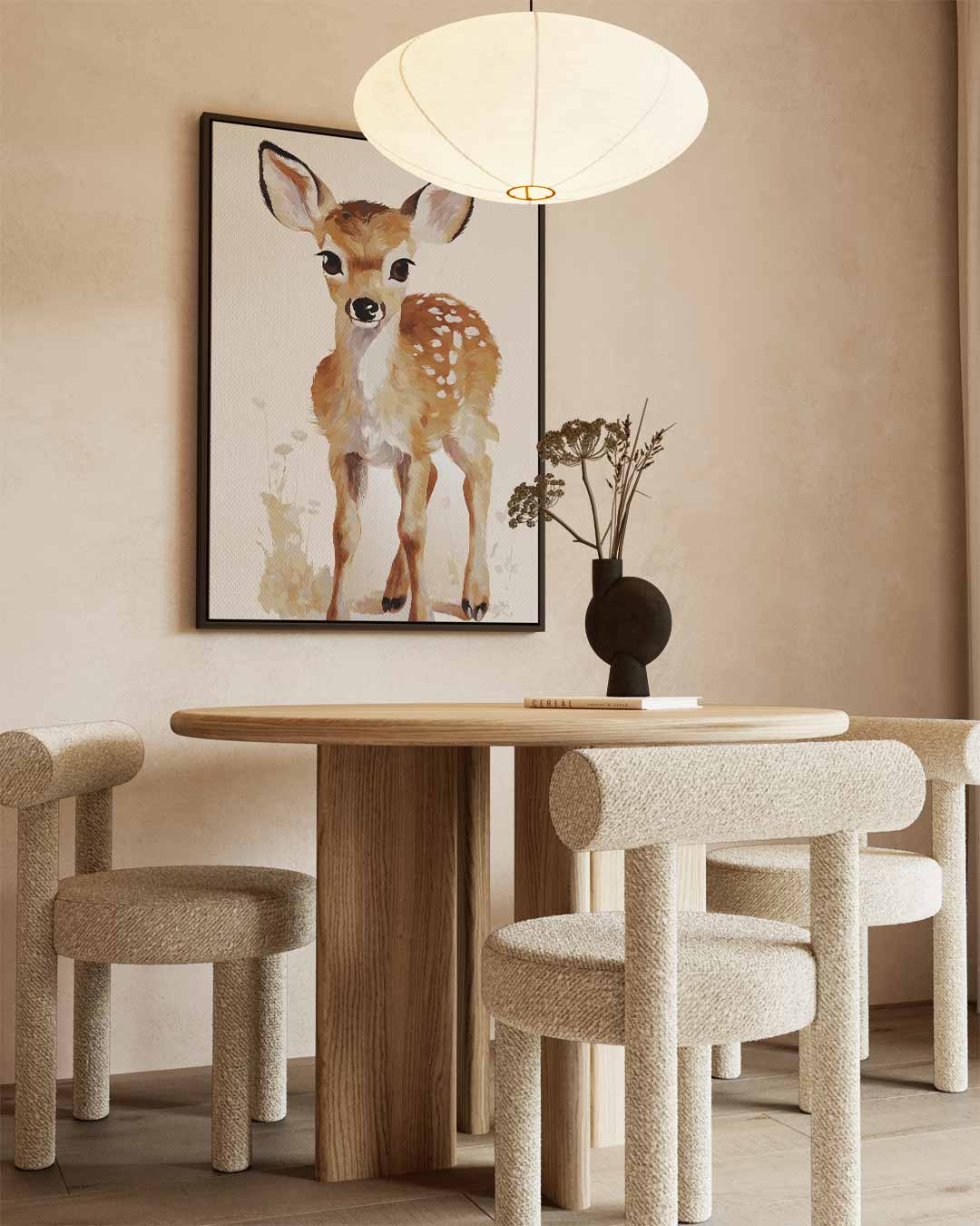 Schattig Hertenkalf in Bloemenweide Kunstwerk-canvas-dibond-plexiglas-wanddecoratie-WallArtistic