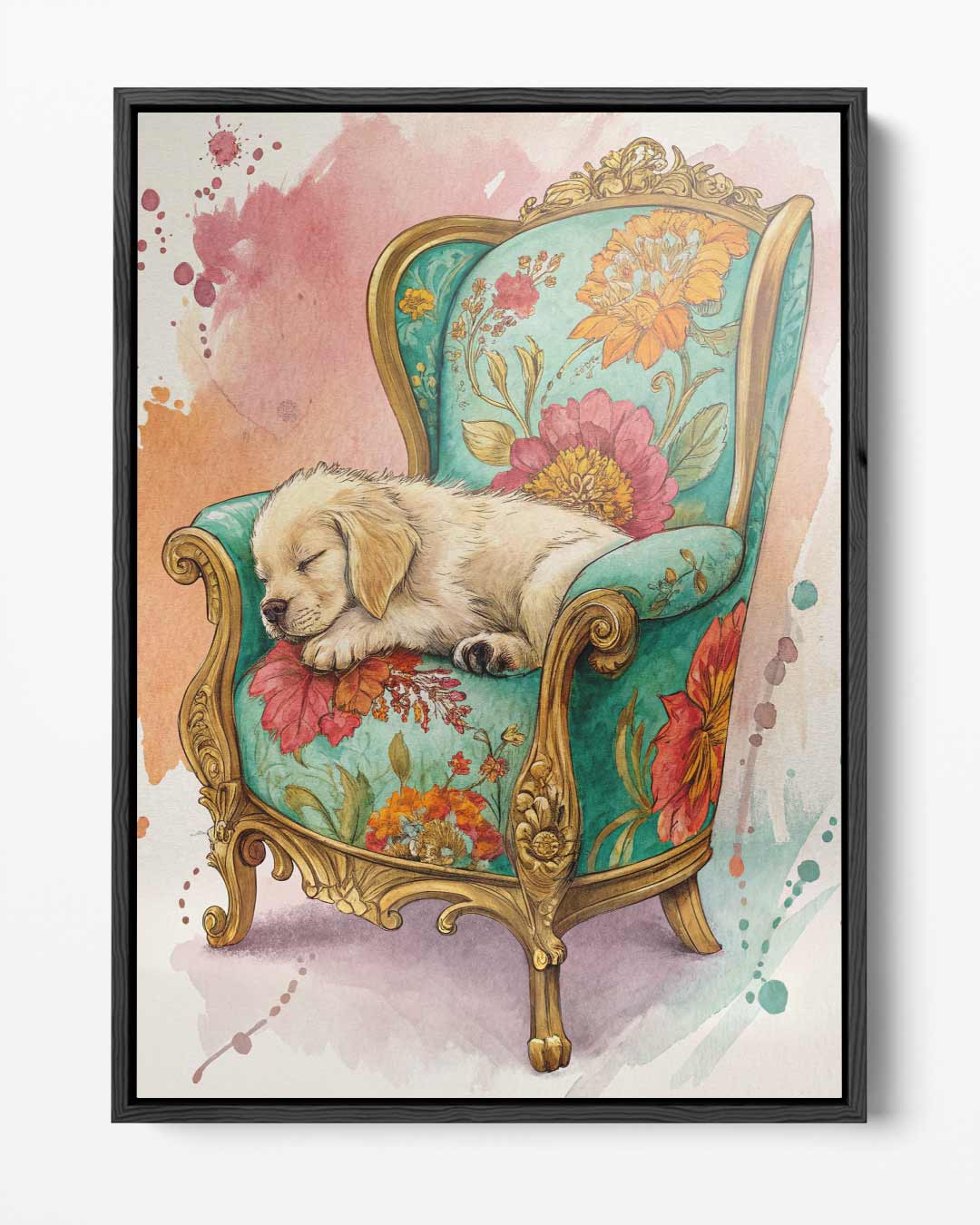 Schattige Rust op Bloemenstoel Kunstwerk-canvas-dibond-plexiglas-wanddecoratie-WallArtistic
