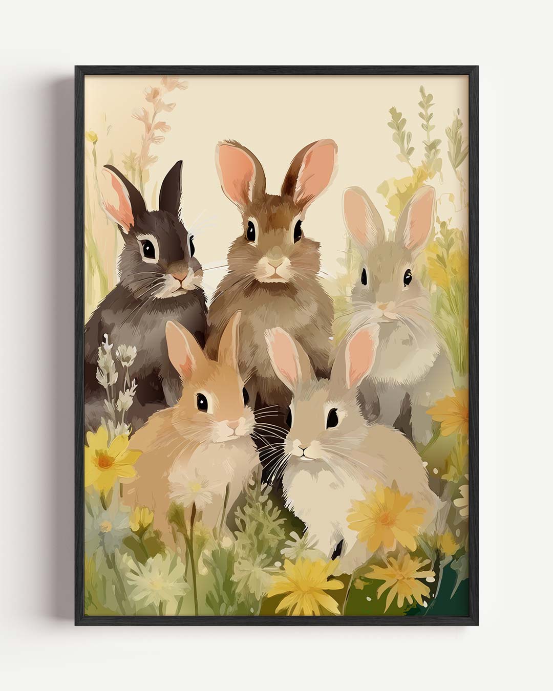 Schattige Konijnen in Bloemenveld Poster