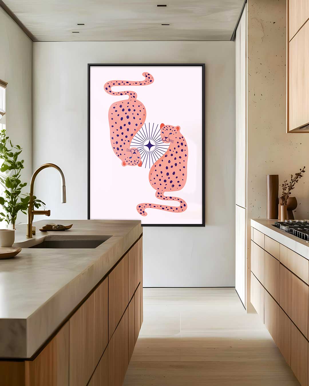 Dromerige Luipaarden op Roze Kunstwerk-canvas-dibond-plexiglas-wanddecoratie-WallArtistic