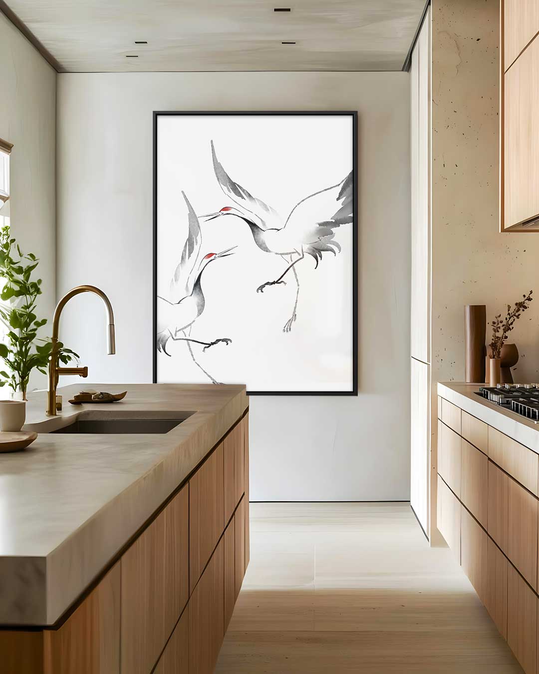 Elegante Kranen in Vlucht Kunstwerk-canvas-dibond-plexiglas-wanddecoratie-WallArtistic