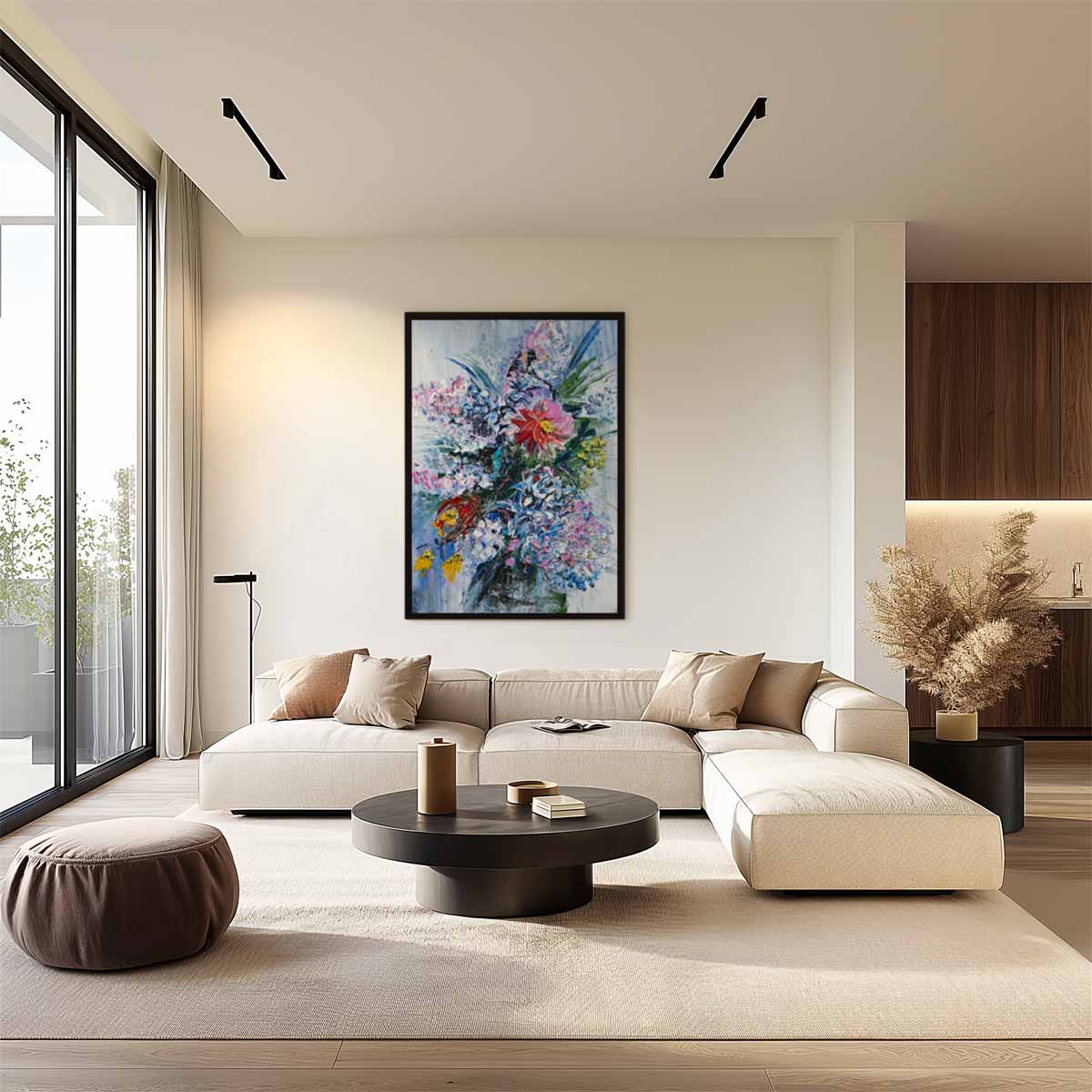 Bloemenzee in Kleurrijke Borstelstreken Kunstwerk-canvas-dibond-plexiglas-wanddecoratie-WallArtistic