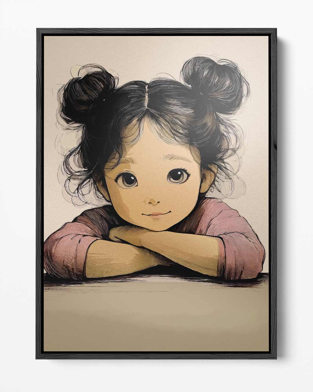 Schattige Kinderportret Illustratie Kunstwerk-canvas-dibond-plexiglas-wanddecoratie-WallArtistic