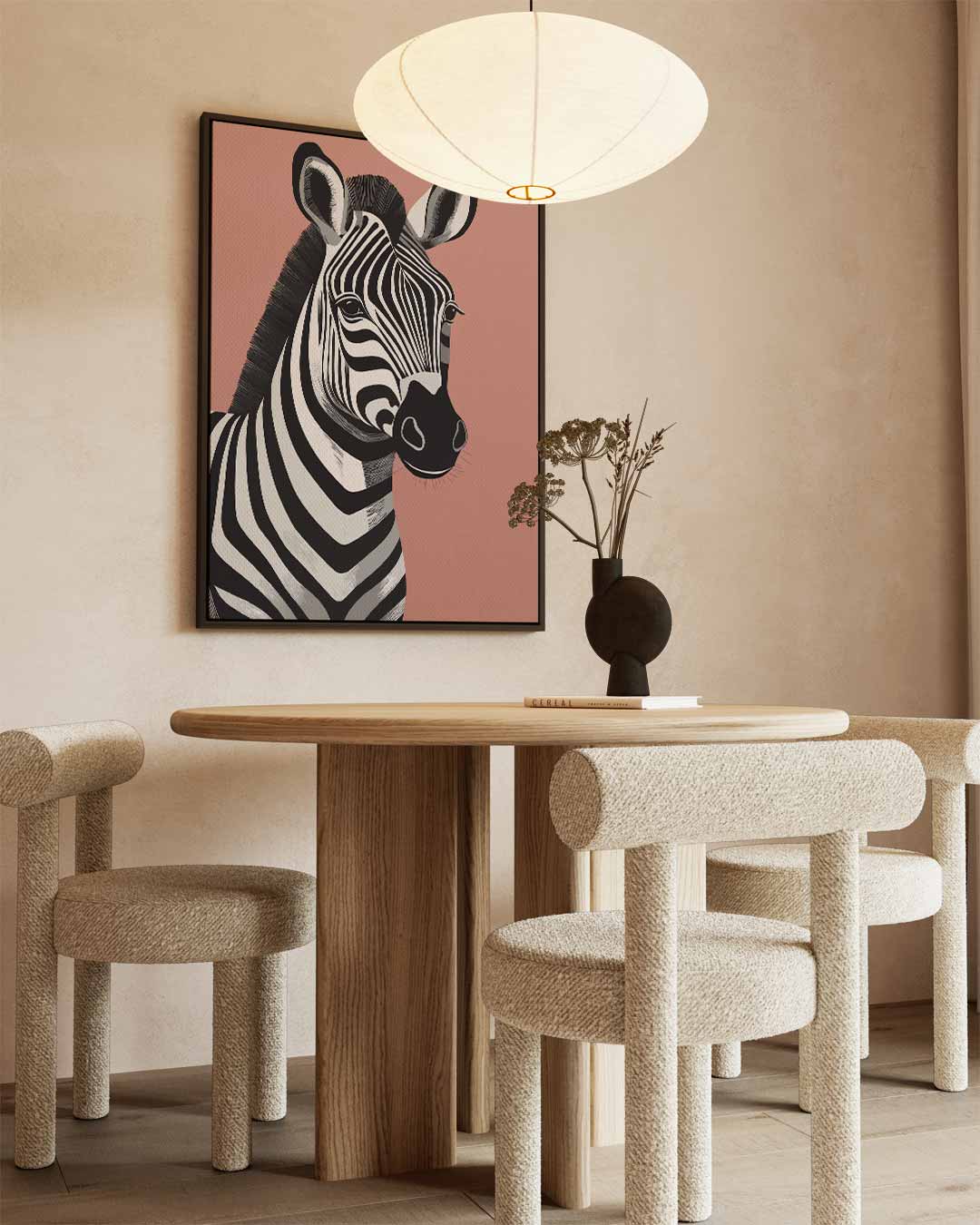 Zebra Portret op Roze Achtergrond Kunstwerk-canvas-dibond-plexiglas-wanddecoratie-WallArtistic
