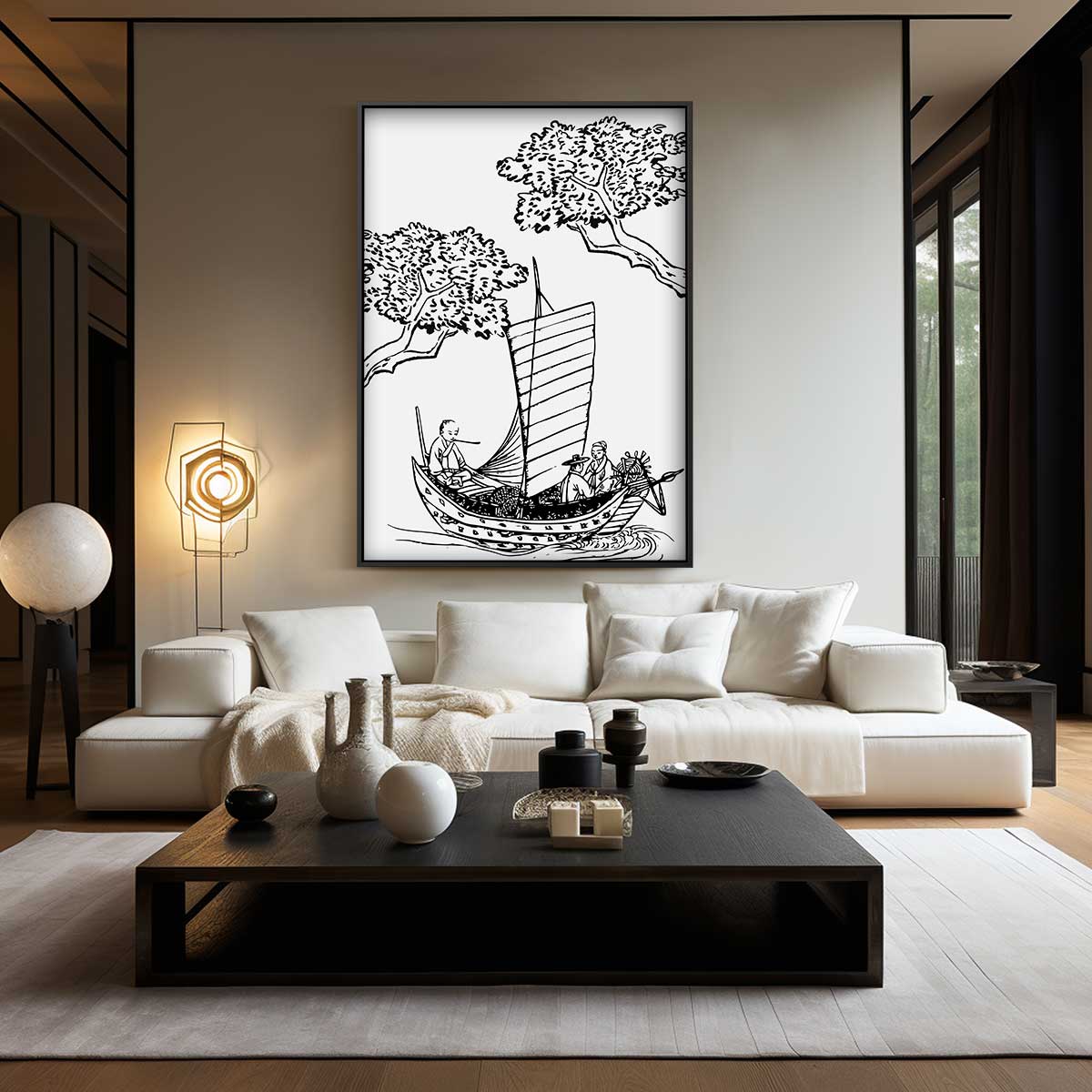 Traditionele Japanse Bootscene Kunstwerk-canvas-dibond-plexiglas-wanddecoratie-WallArtistic