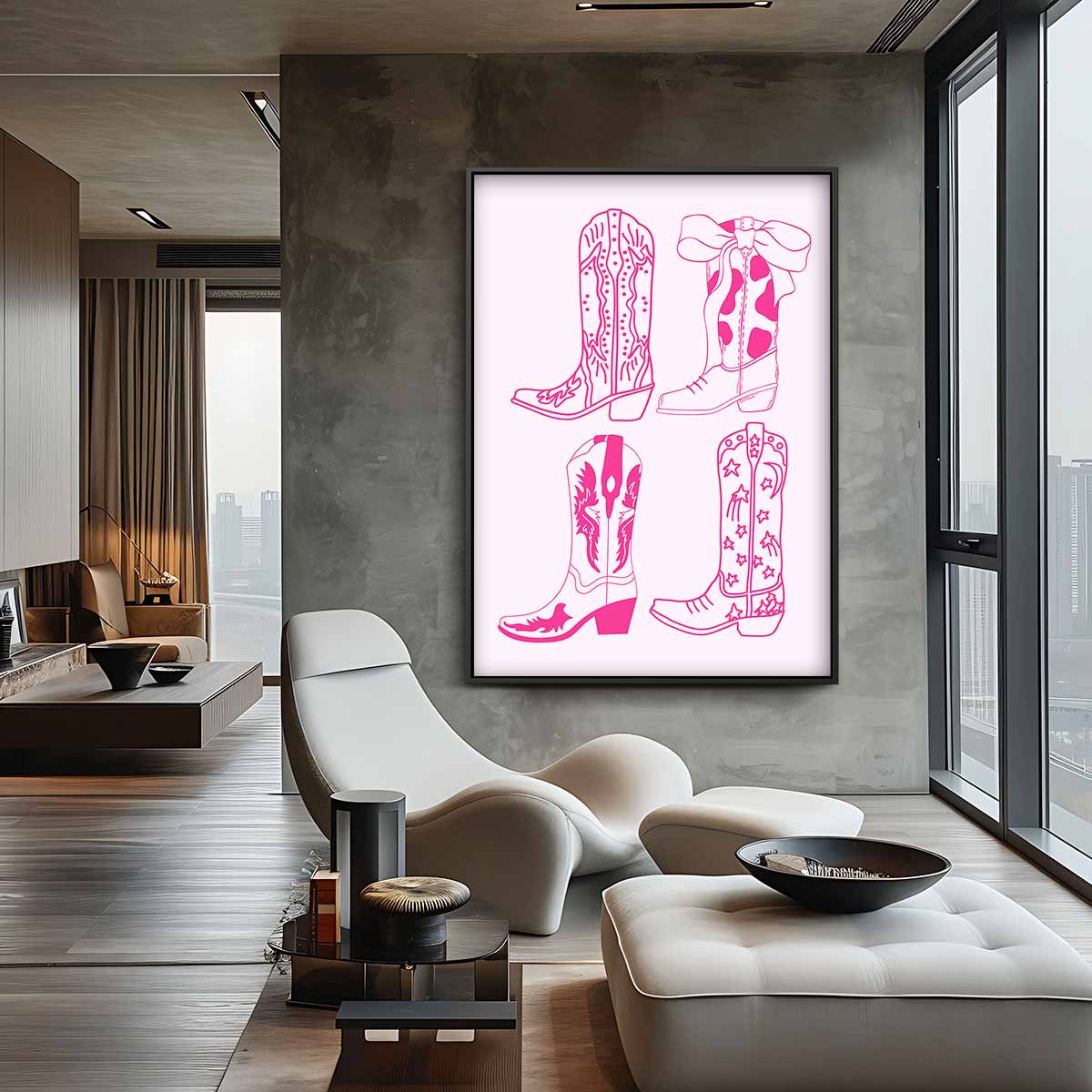 Stoere Cowboyslaarzen Illustratie Kunstwerk-canvas-dibond-plexiglas-wanddecoratie-WallArtistic