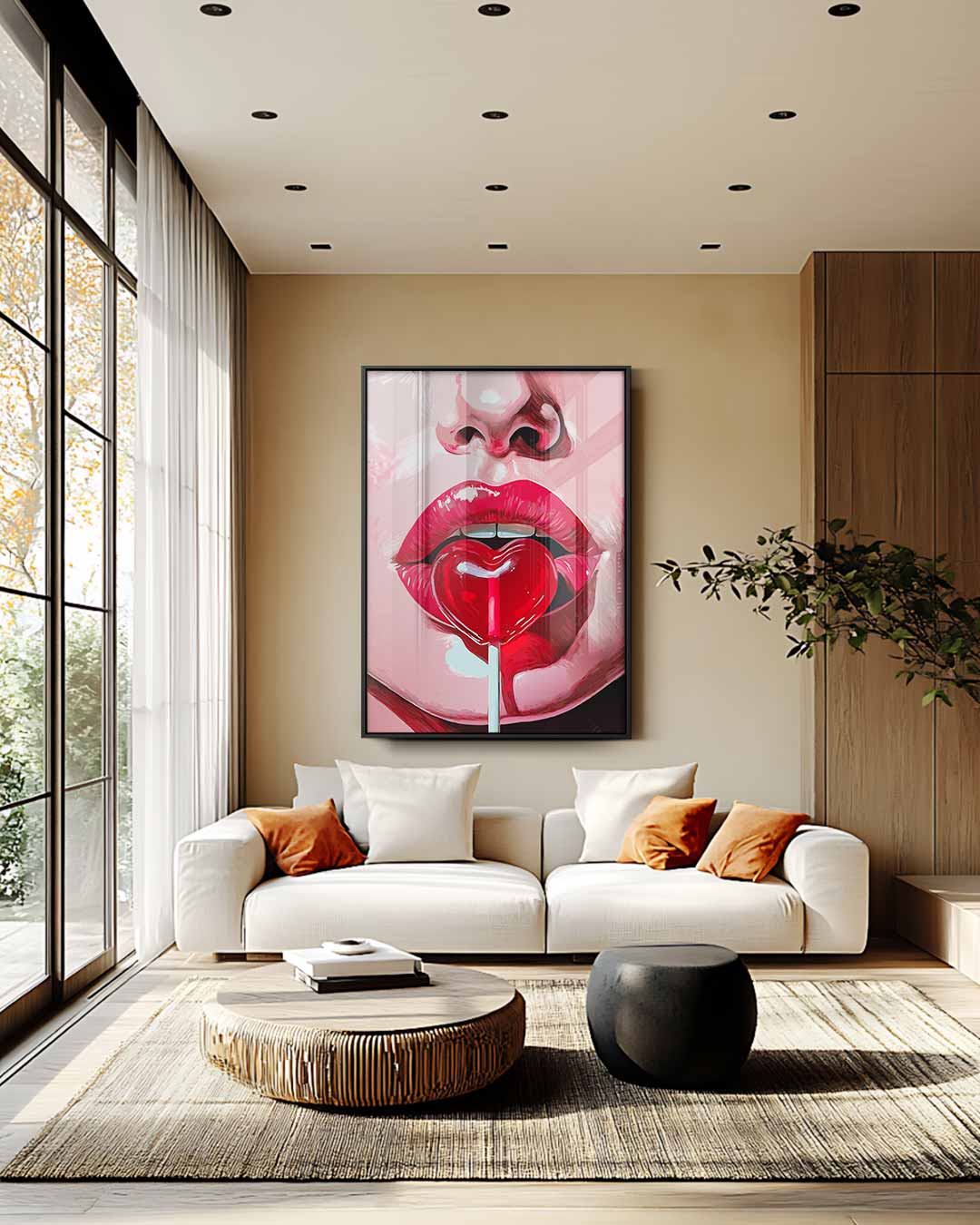 Lippen met Hart Lolly Kunstwerk-canvas-dibond-plexiglas-wanddecoratie-WallArtistic