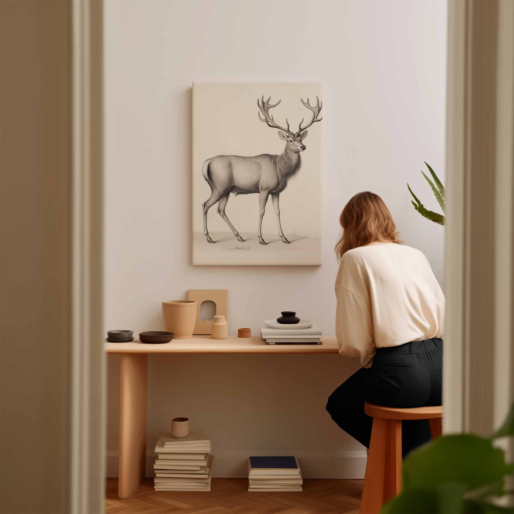 Elegante Hertenschets Kunstwerk-canvas-dibond-plexiglas-wanddecoratie-WallArtistic