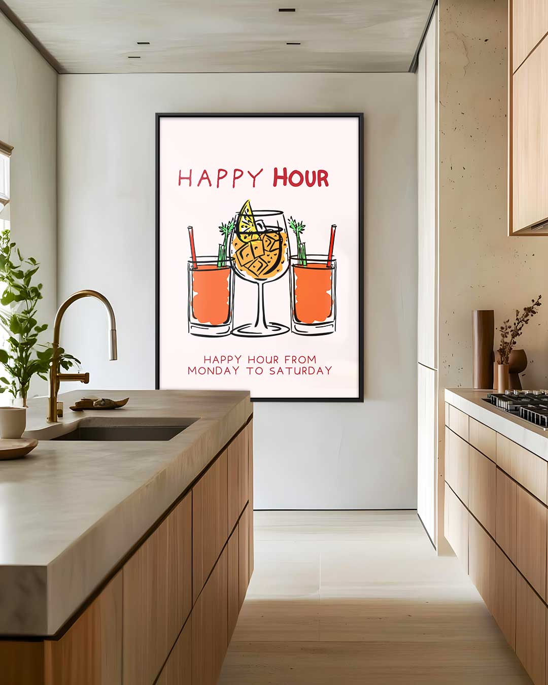 Happy Hour Illustratie Kunstwerk-canvas-dibond-plexiglas-wanddecoratie-WallArtistic