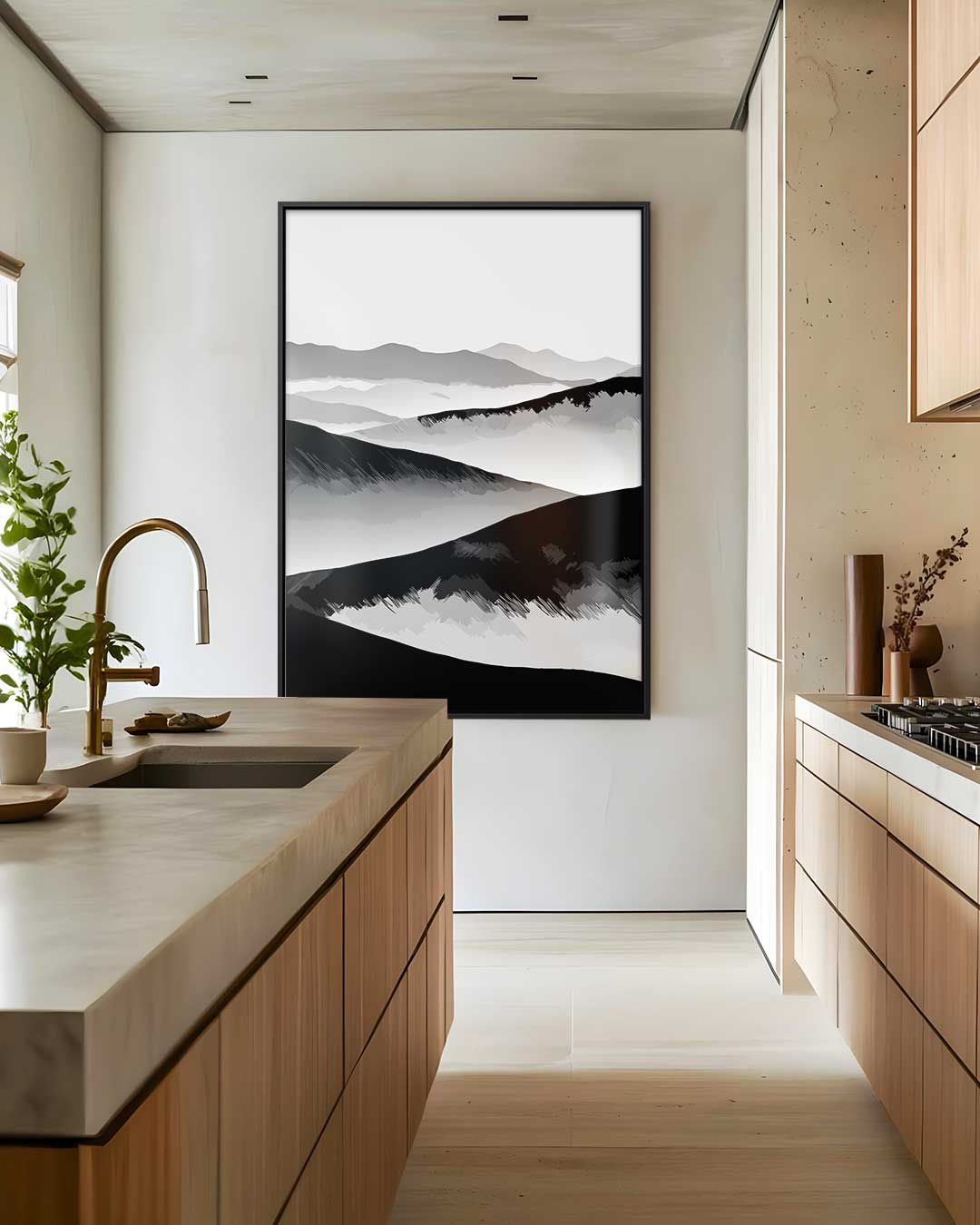 Sereen Berglandschap in Grijstinten Kunstwerk-canvas-dibond-plexiglas-wanddecoratie-WallArtistic