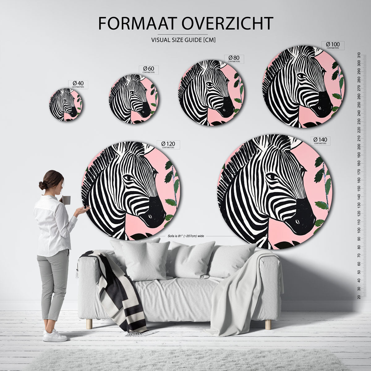 Zebra op roze Muurcirkel