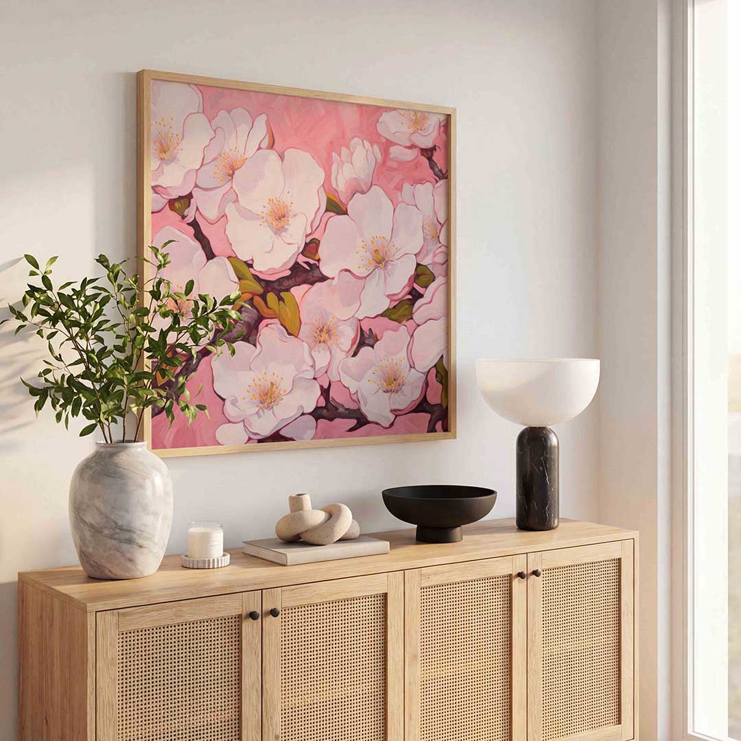 Bloesem op roze Poster