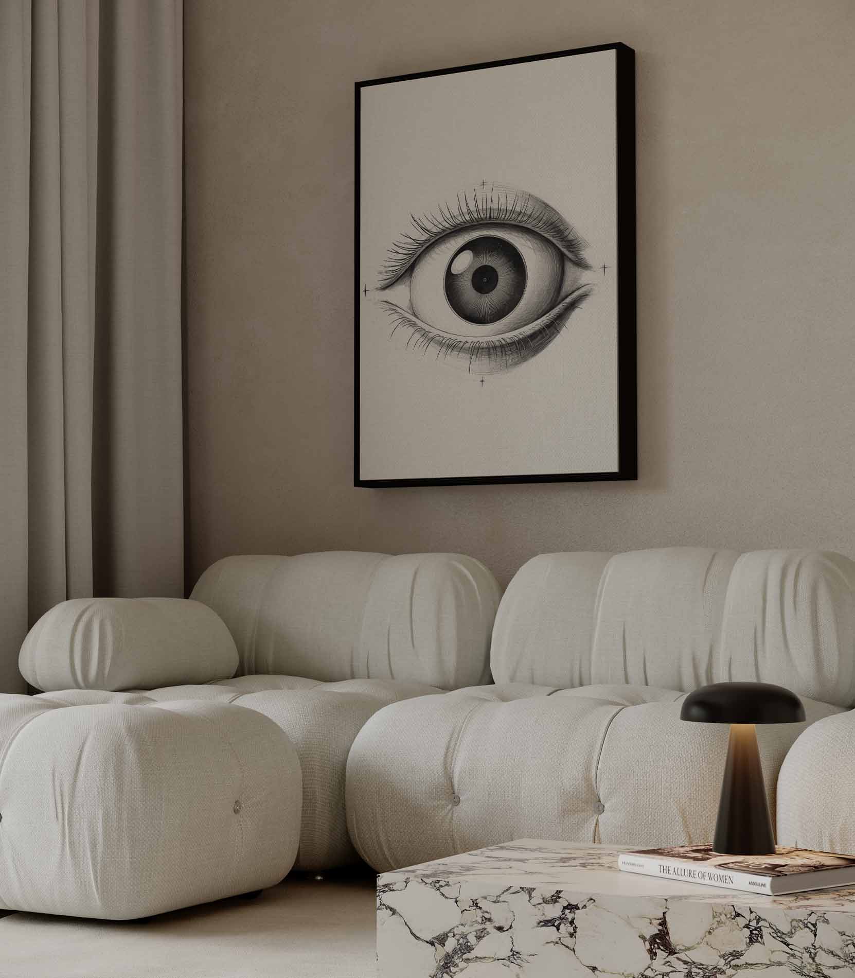 Intrigerend Potloodtekening Oog Kunstwerk-canvas-dibond-plexiglas-wanddecoratie-WallArtistic