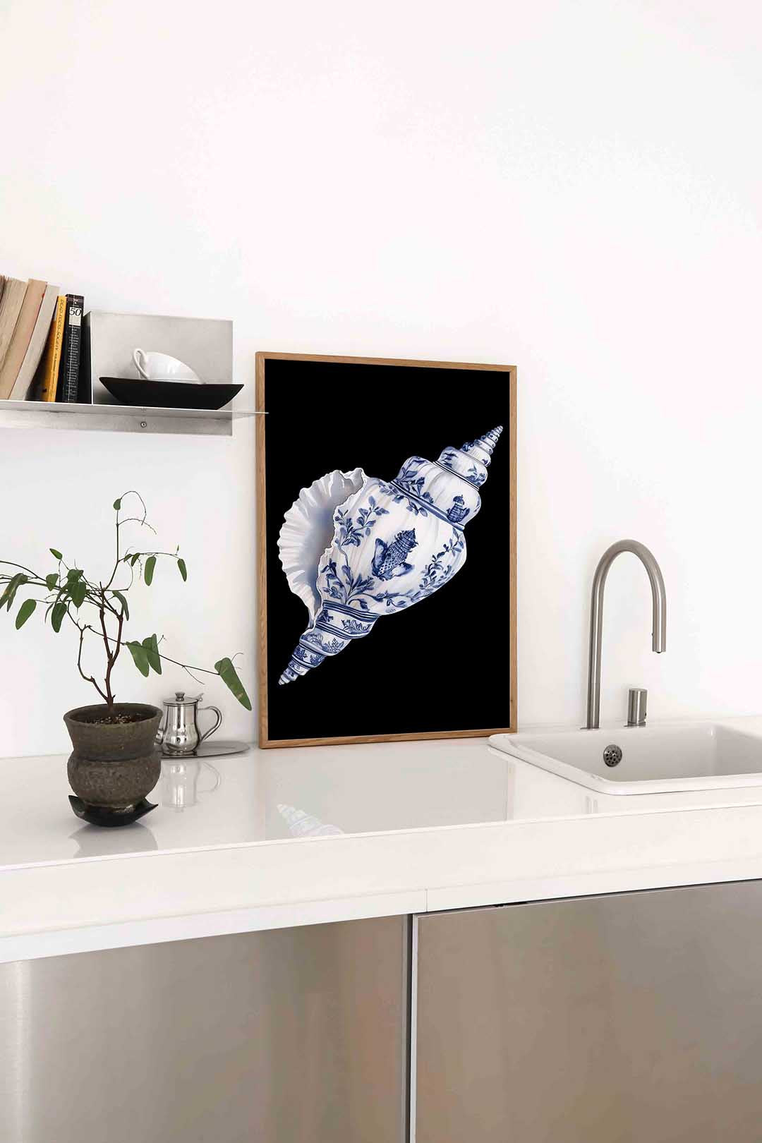 Schelp met blauwe patronen Poster