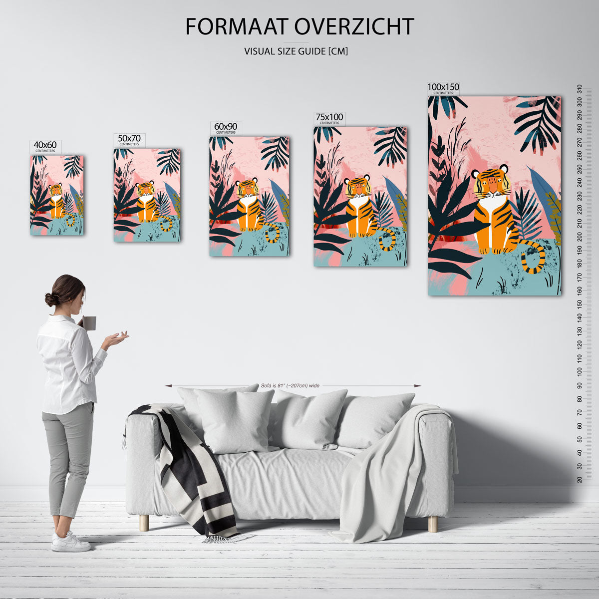 Tijger in bladeren Kunstwerk