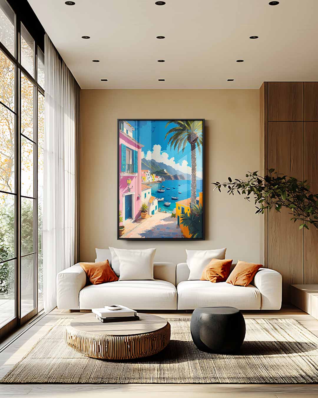 Kleurrijke Italiaanse Kustdroom Kunstwerk-canvas-dibond-plexiglas-wanddecoratie-WallArtistic