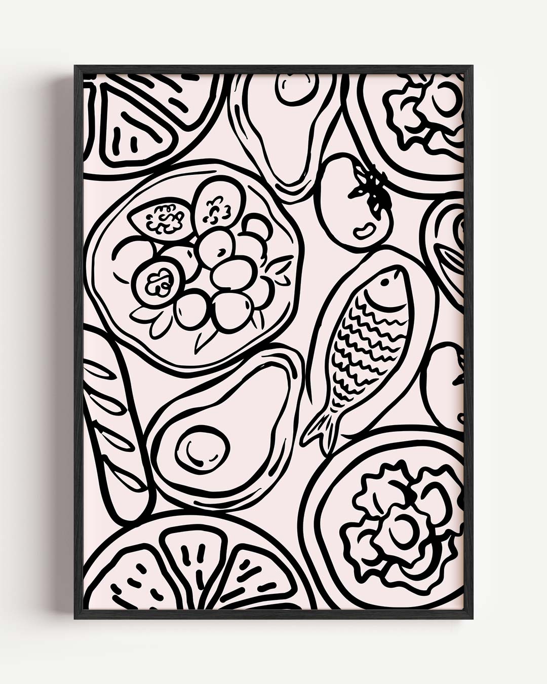 Stijlvolle Zwart-Wit Voedselillustratie Poster