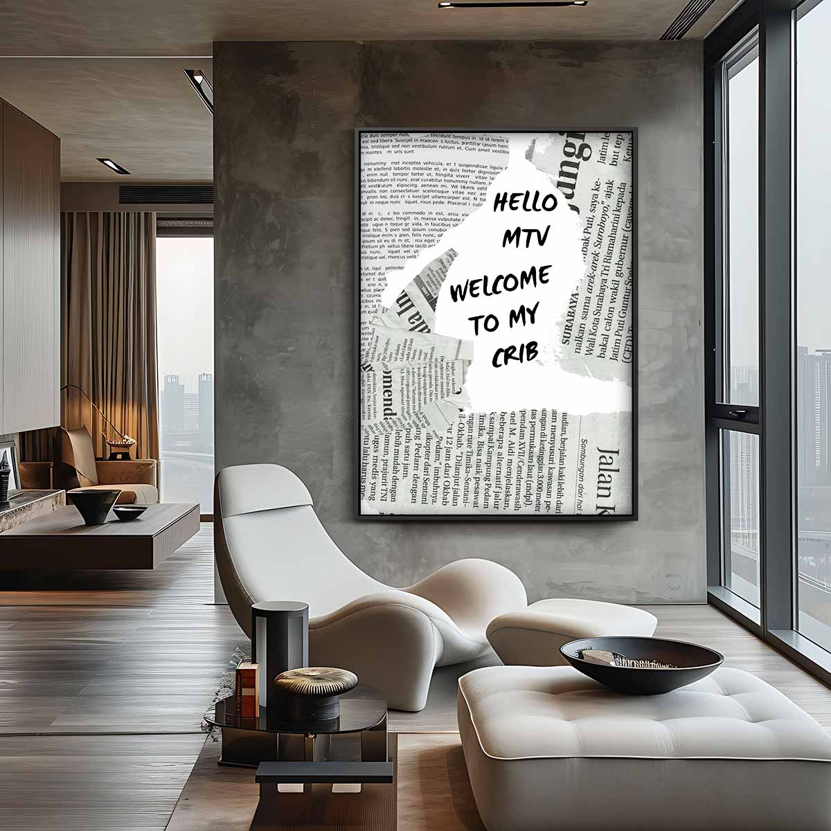 Grappige Krant Collage MTV Quote Kunstwerk-canvas-dibond-plexiglas-wanddecoratie-WallArtistic