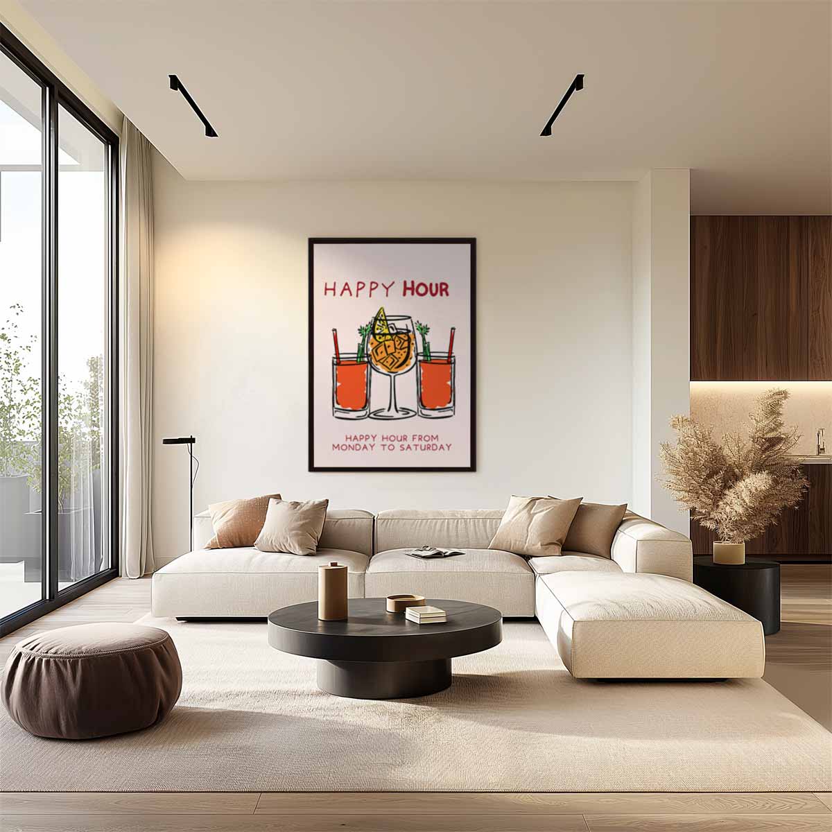 Happy Hour Illustratie Kunstwerk-canvas-dibond-plexiglas-wanddecoratie-WallArtistic