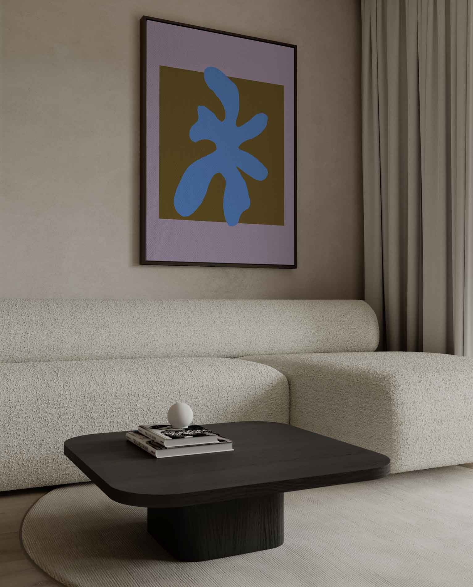 Abstracte Blauw Op Kleurblok Kunstwerk-canvas-dibond-plexiglas-wanddecoratie-WallArtistic