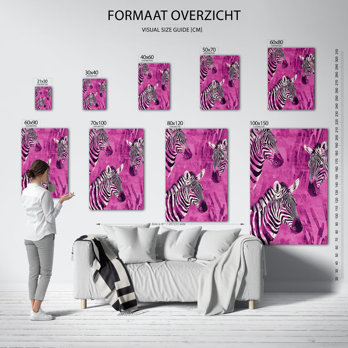 Zebra's op roze Poster