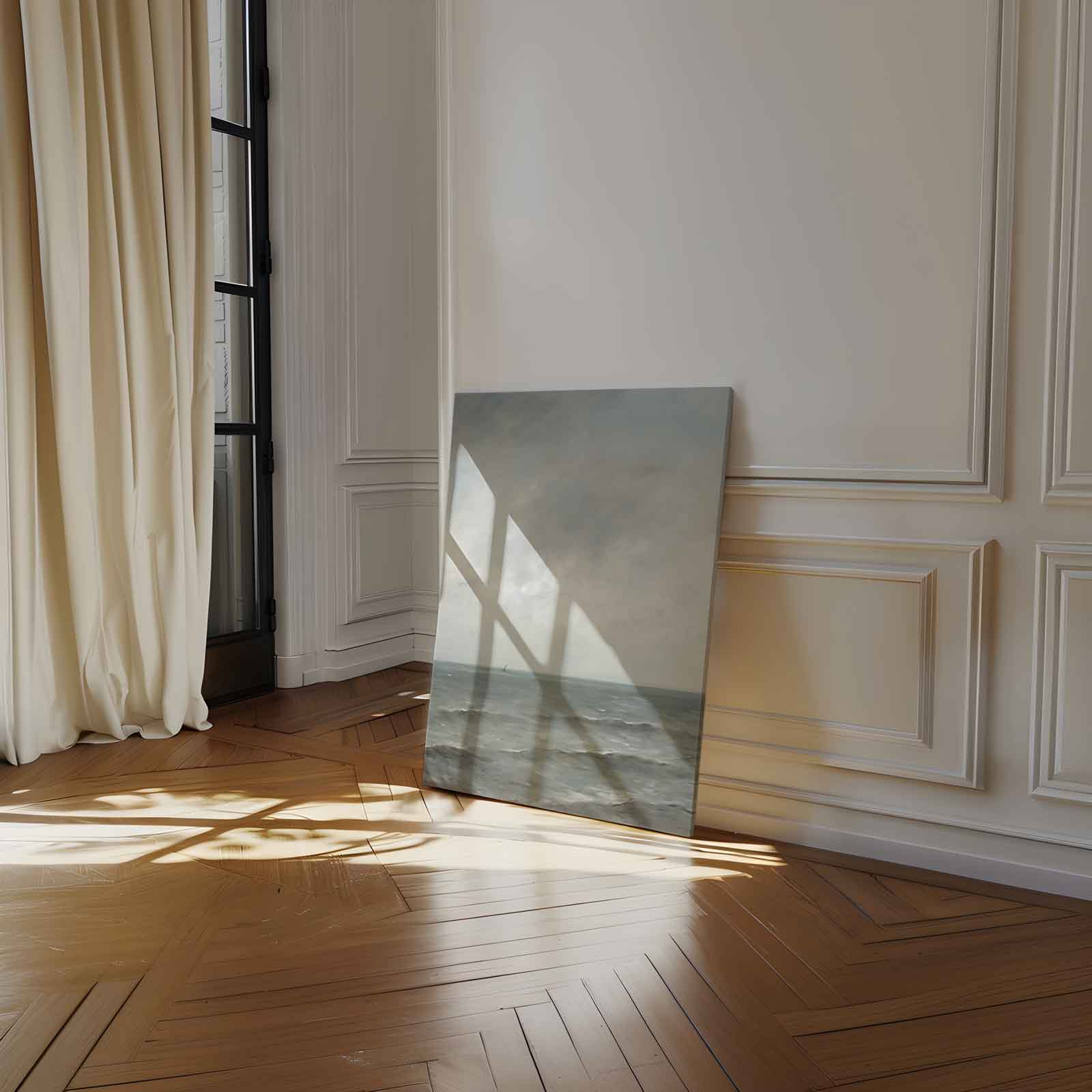 Rustige Zee onder Grijze Lucht Kunstwerk-canvas-dibond-plexiglas-wanddecoratie-WallArtistic