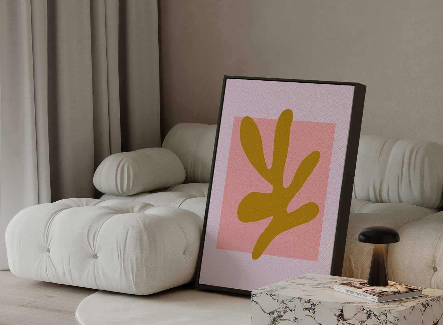 Abstracte Vormen in Oker en Roze Kunstwerk-canvas-dibond-plexiglas-wanddecoratie-WallArtistic