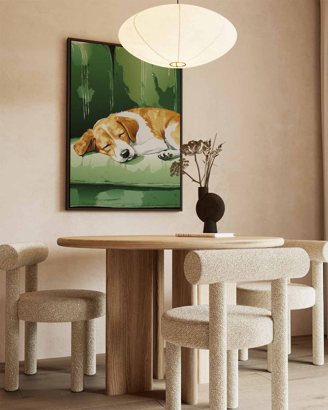 Slapende Beagle op Groene Bank Kunstwerk-canvas-dibond-plexiglas-wanddecoratie-WallArtistic