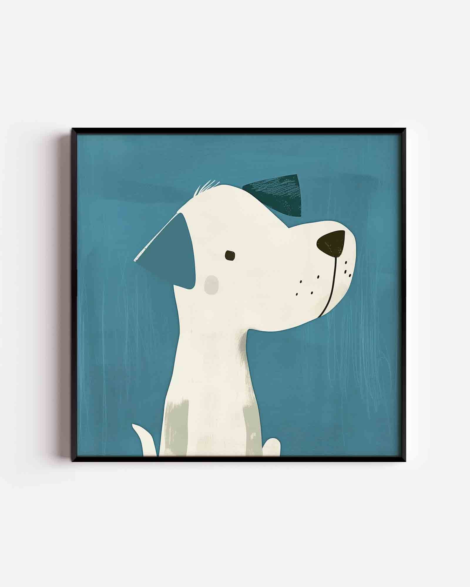 Hond met blauwe achtergrond Poster