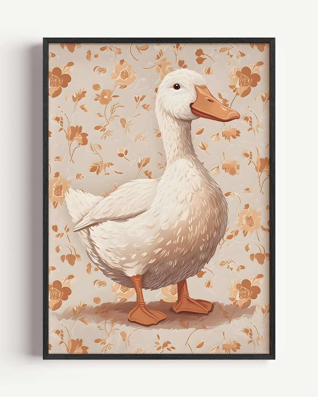 Vintage Eend op Bloemenachtergrond Poster